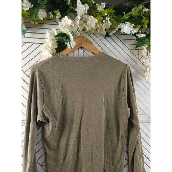 Filatures Du Lion Deluxe Tee Shirt Henley Long Sleeve Brown 100% Cotton Size L - Picture 7 of 8